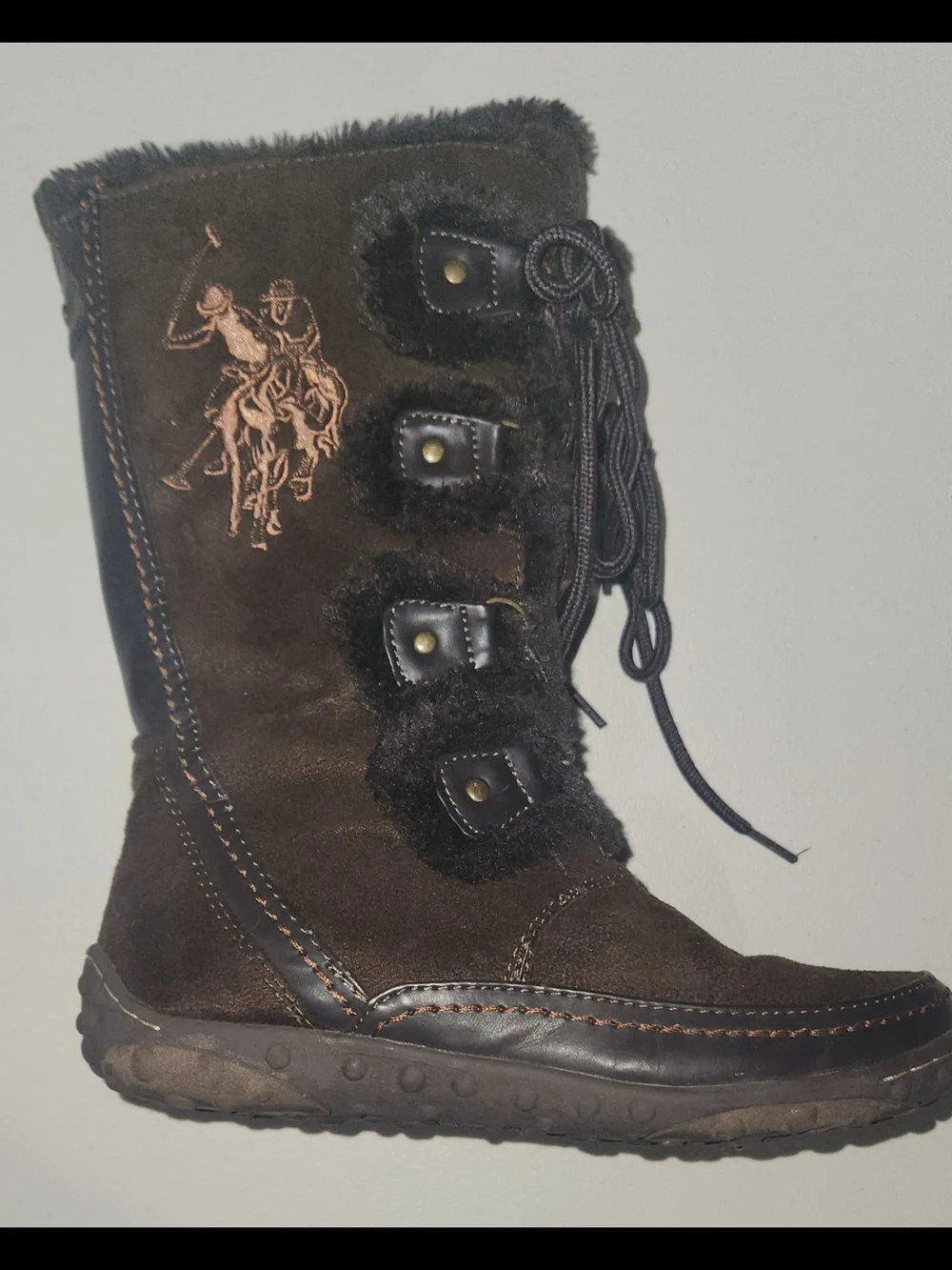 Big Kids Brown Faux-Fur Lace-Up Winter Boots Size 5.5